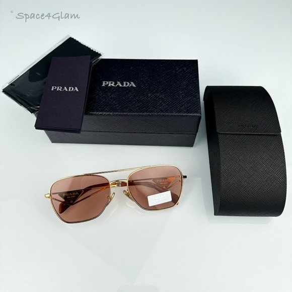 Prada PRA50S 5AK08M Sunglasses Gold Dark Violet Unisex Pilot PR A50S - Picture 1 of 8
